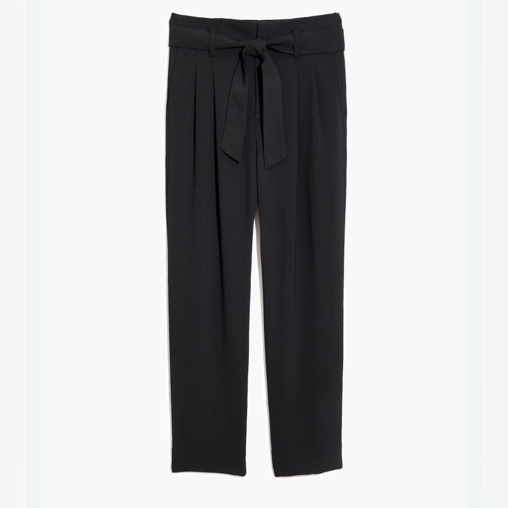 NWT Madewell Size 8 Black Drapey Paperbag Cropped Ankle Pants with Tie-Belt